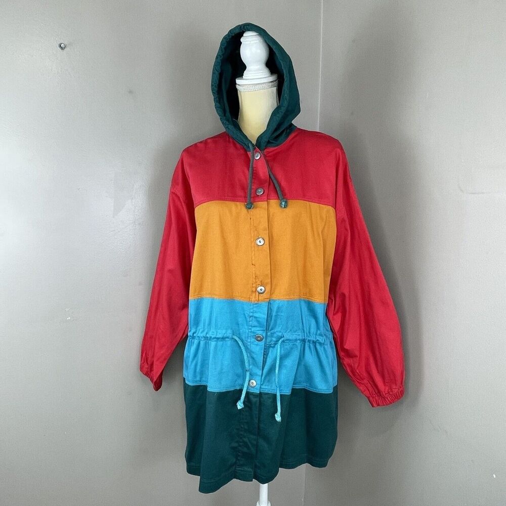 Wear It Now Hooded Colorblock Jacket One Size 100% Cotton Pockets - Picture 4 of 16